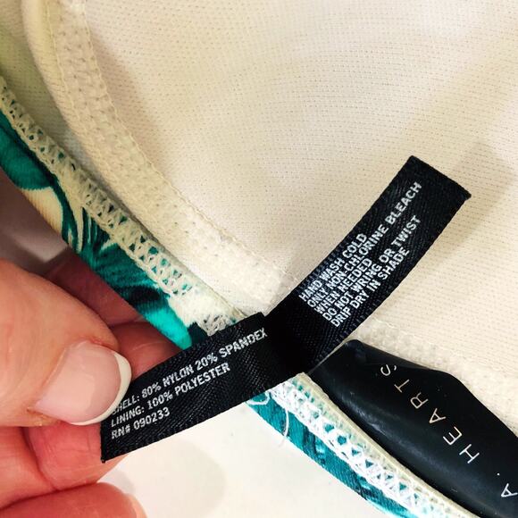 L.A. Hearts Green Black Leaf Bathing Suit String Bikini Top Small - Picture 6 of 6